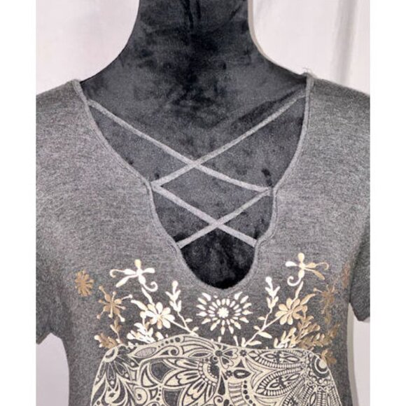 Gold Elephant Gray Shirt, Criss Cross on Bodice, - Picture 3 of 6
